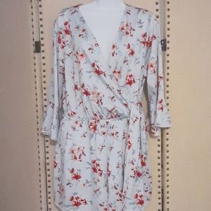 No Comment Pale Blue Romper Bell Sleeves Floral 1X SO SOFT